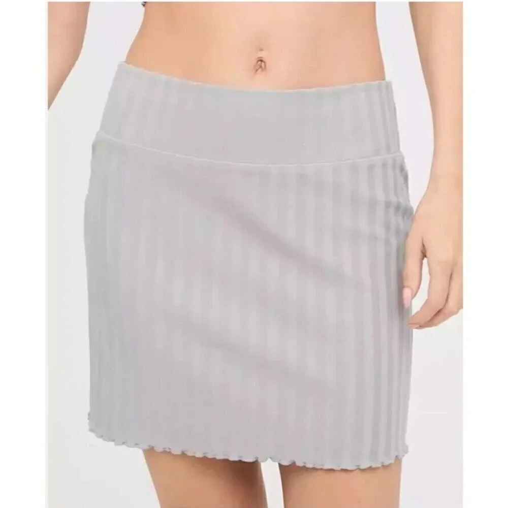 Aerie OG Groove Mini Skirt Size Medium Ribbed Stretch OFFLINE Beige